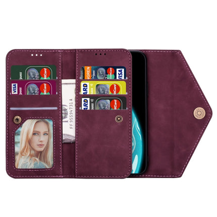 For Samsung Galaxy Note20 Ultra Skin Feel Zipper Horizontal Flip Leather Case with Holder & Card Slots & Photo Frame & Lanyard & Long Rope(Wine Red)-garmade.com