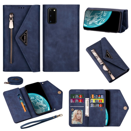 For Samsung Galaxy S20 Skin Feel Zipper Horizontal Flip Leather Case with Holder & Card Slots & Photo Frame & Lanyard & Long Rope(Blue)-garmade.com