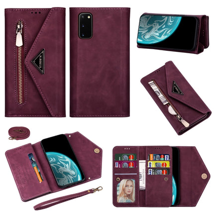 For Samsung Galaxy S20 Skin Feel Zipper Horizontal Flip Leather Case with Holder & Card Slots & Photo Frame & Lanyard & Long Rope(Wine Red)-garmade.com