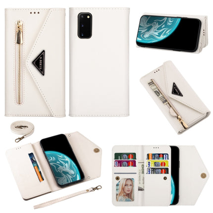 For Samsung Galaxy S20 Skin Feel Zipper Horizontal Flip Leather Case with Holder & Card Slots & Photo Frame & Lanyard & Long Rope(White)-garmade.com