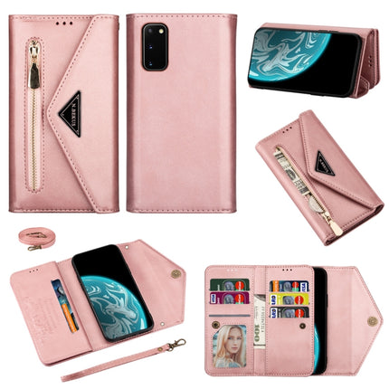 For Samsung Galaxy S20 Skin Feel Zipper Horizontal Flip Leather Case with Holder & Card Slots & Photo Frame & Lanyard & Long Rope(Rose Gold)-garmade.com