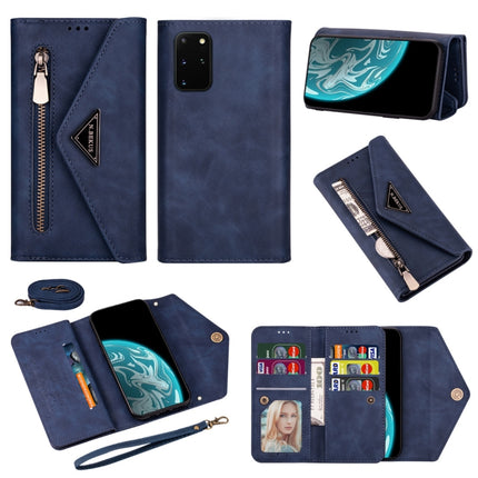 For Samsung Galaxy S20+ Skin Feel Zipper Horizontal Flip Leather Case with Holder & Card Slots & Photo Frame & Lanyard & Long Rope(Blue)-garmade.com