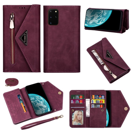 For Samsung Galaxy S20+ Skin Feel Zipper Horizontal Flip Leather Case with Holder & Card Slots & Photo Frame & Lanyard & Long Rope(Wine Red)-garmade.com