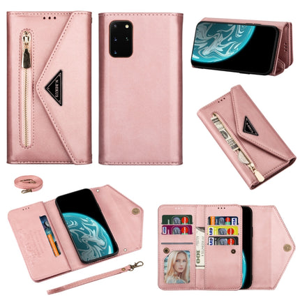 For Samsung Galaxy S20+ Skin Feel Zipper Horizontal Flip Leather Case with Holder & Card Slots & Photo Frame & Lanyard & Long Rope(Rose Gold)-garmade.com