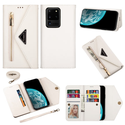 For Samsung Galaxy S20 Ultra Skin Feel Zipper Horizontal Flip Leather Case with Holder & Card Slots & Photo Frame & Lanyard & Long Rope(White)-garmade.com