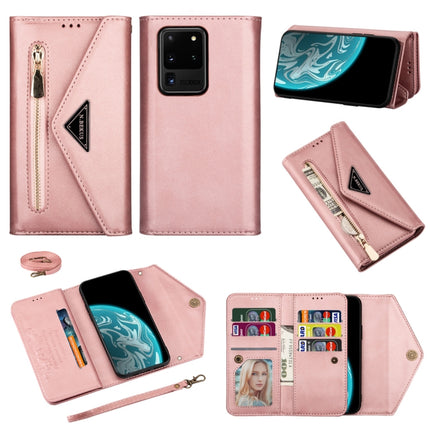 For Samsung Galaxy S20 Ultra Skin Feel Zipper Horizontal Flip Leather Case with Holder & Card Slots & Photo Frame & Lanyard & Long Rope(Rose Gold)-garmade.com