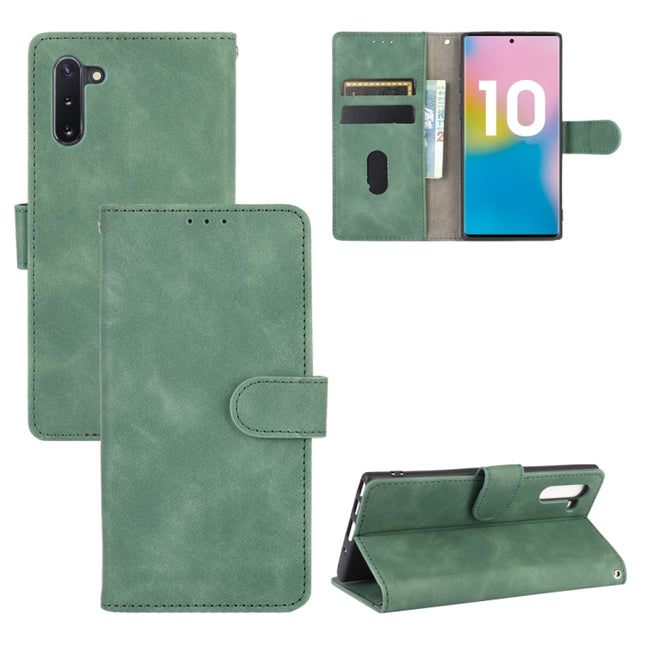 For Samsung Galaxy Note10 Solid Color Skin Feel Magnetic Buckle Horizontal Flip Calf Texture PU Leather Case with Holder & Card Slots & Wallet(Green)-garmade.com
