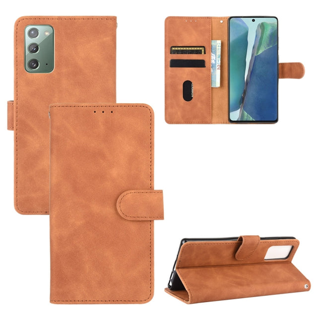 For Samsung Galaxy Note20 Solid Color Skin Feel Magnetic Buckle Horizontal Flip Calf Texture PU Leather Case with Holder & Card Slots & Wallet(Brown)-garmade.com