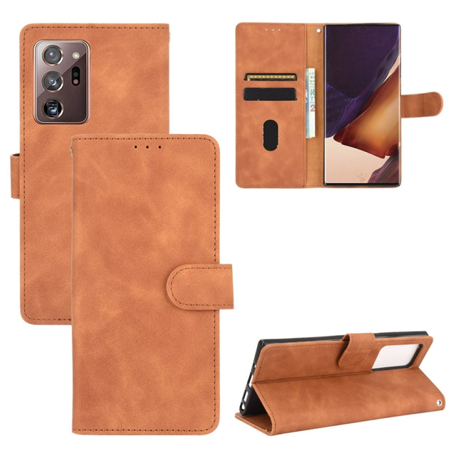 For Samsung Galaxy Note20 Ultra Solid Color Skin Feel Magnetic Buckle Horizontal Flip Calf Texture PU Leather Case with Holder & Card Slots & Wallet(Brown)-garmade.com