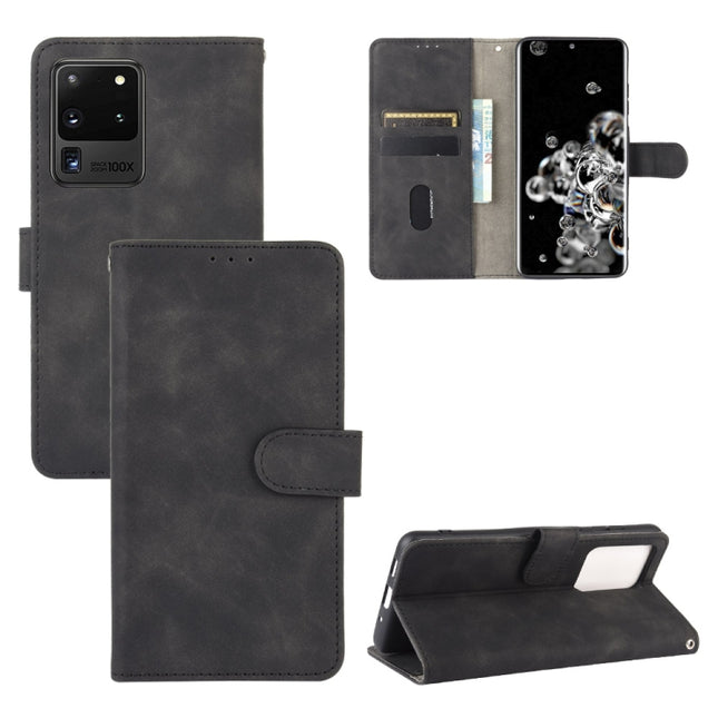 For Samsung Galaxy S20 Ultra Solid Color Skin Feel Magnetic Buckle Horizontal Flip Calf Texture PU Leather Case with Holder & Card Slots & Wallet(Black)-garmade.com
