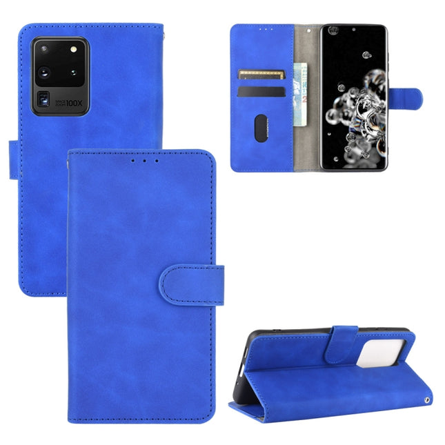 For Samsung Galaxy S20 Ultra Solid Color Skin Feel Magnetic Buckle Horizontal Flip Calf Texture PU Leather Case with Holder & Card Slots & Wallet(Blue)-garmade.com