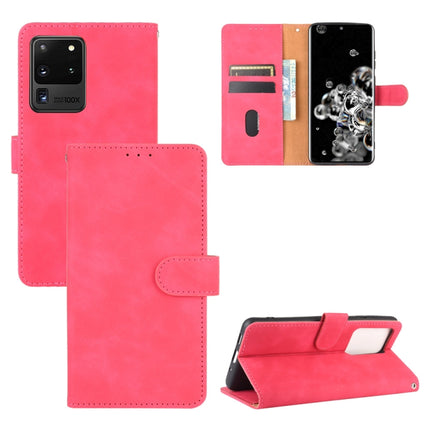 For Samsung Galaxy S20 Ultra Solid Color Skin Feel Magnetic Buckle Horizontal Flip Calf Texture PU Leather Case with Holder & Card Slots & Wallet(Rose Red)-garmade.com