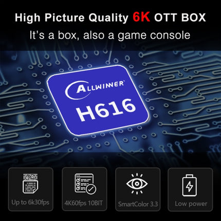 H96 Max 6K Ultra HD Smart TV Box with Remote Controller, Android 10.0, Allwinner H616 Quad Core ARM Cortex-A53, 2GB+16GB, Support TF Card / USBx2 / AV / HDMI / WIFI, UK Plug-garmade.com