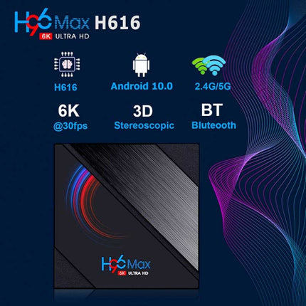 H96 Max 6K Ultra HD Smart TV Box with Remote Controller, Android 10.0, Allwinner H616 Quad Core ARM Cortex-A53, 4GB+32GB, Support TF Card / USBx2 / AV / HDMI / WIFI, AU Plug-garmade.com