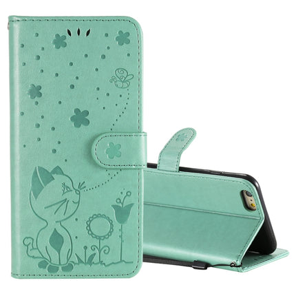 For iPhone 6 Plus Cat Bee Embossing Pattern Shockproof Horizontal Flip Leather Case with Holder & Card Slots & Wallet(Green)-garmade.com