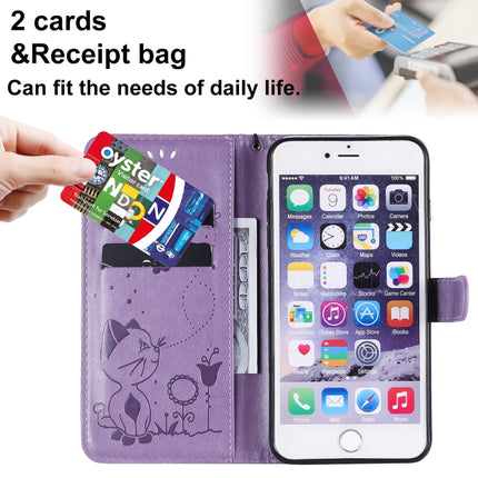 For iPhone 6 Plus Cat Bee Embossing Pattern Shockproof Horizontal Flip Leather Case with Holder & Card Slots & Wallet(Purple)-garmade.com