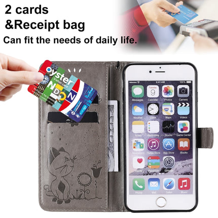 For iPhone 6 Plus Cat Bee Embossing Pattern Shockproof Horizontal Flip Leather Case with Holder & Card Slots & Wallet(Grey)-garmade.com