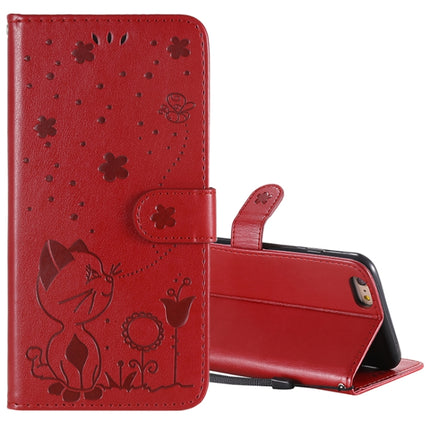 For iPhone 6 Plus Cat Bee Embossing Pattern Shockproof Horizontal Flip Leather Case with Holder & Card Slots & Wallet(Red)-garmade.com