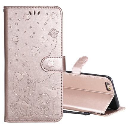 For iPhone 6 Plus Cat Bee Embossing Pattern Shockproof Horizontal Flip Leather Case with Holder & Card Slots & Wallet(Rose Gold)-garmade.com