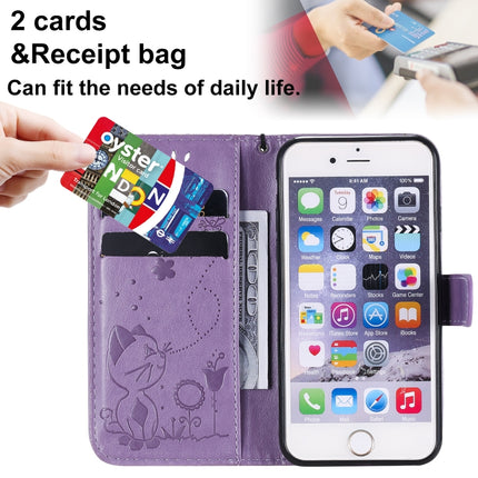 For iPhone 6 Cat Bee Embossing Pattern Shockproof Horizontal Flip Leather Case with Holder & Card Slots & Wallet(Purple)-garmade.com