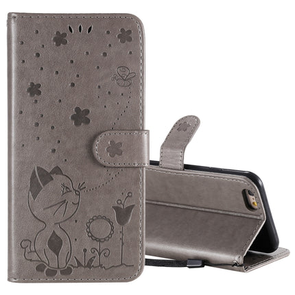 For iPhone 6 Cat Bee Embossing Pattern Shockproof Horizontal Flip Leather Case with Holder & Card Slots & Wallet(Grey)-garmade.com