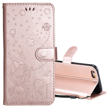 For iPhone 6 Cat Bee Embossing Pattern Shockproof Horizontal Flip Leather Case with Holder & Card Slots & Wallet(Rose Gold)-garmade.com