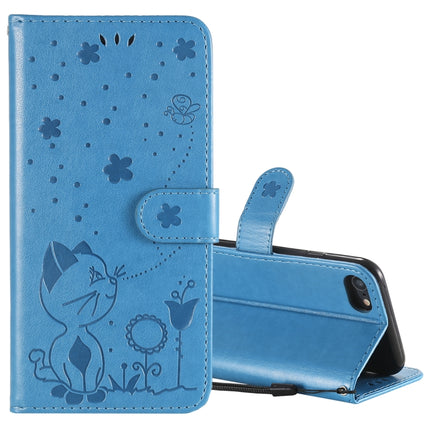 For iPhone 7 / 8 / SE 2020 Cat Bee Embossing Pattern Shockproof Horizontal Flip Leather Case with Holder & Card Slots & Wallet(Blue)-garmade.com