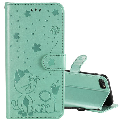 For iPhone 7 / 8 / SE 2020 Cat Bee Embossing Pattern Shockproof Horizontal Flip Leather Case with Holder & Card Slots & Wallet(Green)-garmade.com