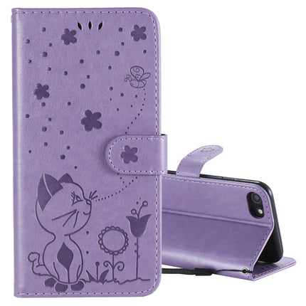 For iPhone 7 / 8 / SE 2020 Cat Bee Embossing Pattern Shockproof Horizontal Flip Leather Case with Holder & Card Slots & Wallet(Purple)-garmade.com