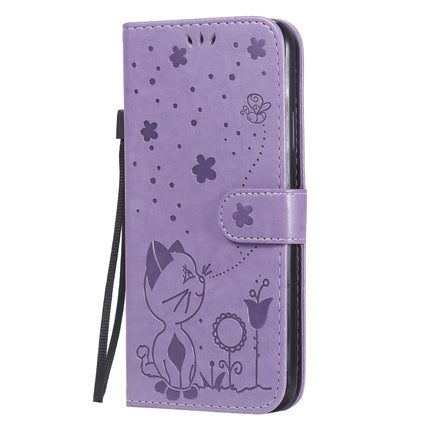For iPhone 7 / 8 / SE 2020 Cat Bee Embossing Pattern Shockproof Horizontal Flip Leather Case with Holder & Card Slots & Wallet(Purple)-garmade.com