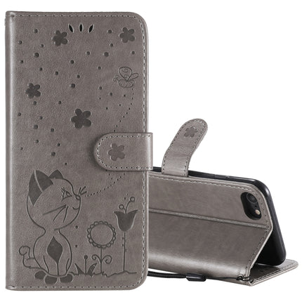 For iPhone 7 / 8 / SE 2020 Cat Bee Embossing Pattern Shockproof Horizontal Flip Leather Case with Holder & Card Slots & Wallet(Grey)-garmade.com