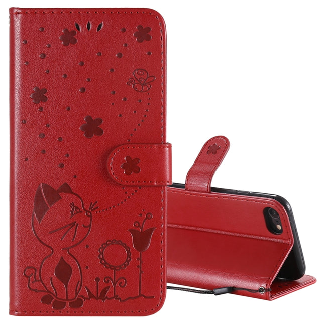 For iPhone 7 / 8 / SE 2020 Cat Bee Embossing Pattern Shockproof Horizontal Flip Leather Case with Holder & Card Slots & Wallet(Red)-garmade.com