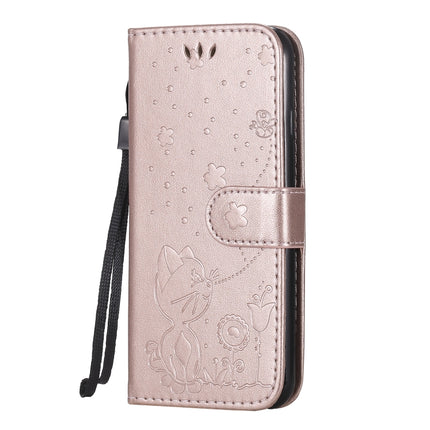 For iPhone 7 / 8 / SE 2020 Cat Bee Embossing Pattern Shockproof Horizontal Flip Leather Case with Holder & Card Slots & Wallet(Rose Gold)-garmade.com