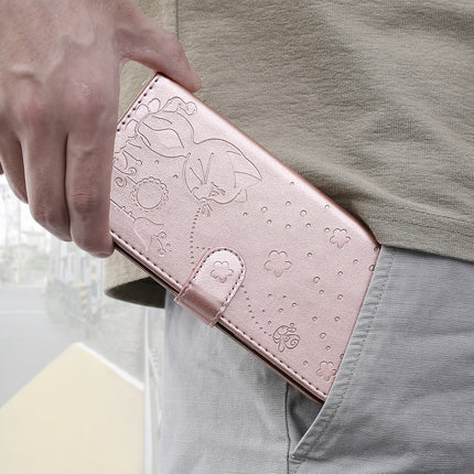 For iPhone 7 / 8 / SE 2020 Cat Bee Embossing Pattern Shockproof Horizontal Flip Leather Case with Holder & Card Slots & Wallet(Rose Gold)-garmade.com