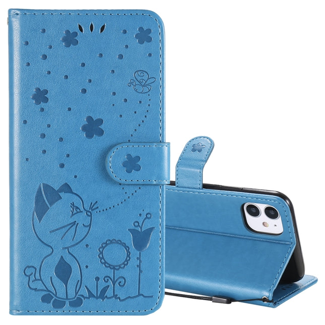 For iPhone 11 Cat Bee Embossing Pattern Shockproof Horizontal Flip Leather Case with Holder & Card Slots & Wallet(Blue)-garmade.com