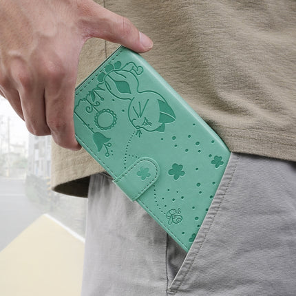 For iPhone 11 Cat Bee Embossing Pattern Shockproof Horizontal Flip Leather Case with Holder & Card Slots & Wallet(Green)-garmade.com