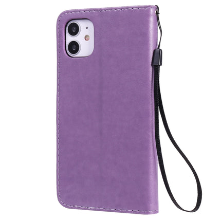For iPhone 11 Cat Bee Embossing Pattern Shockproof Horizontal Flip Leather Case with Holder & Card Slots & Wallet(Purple)-garmade.com