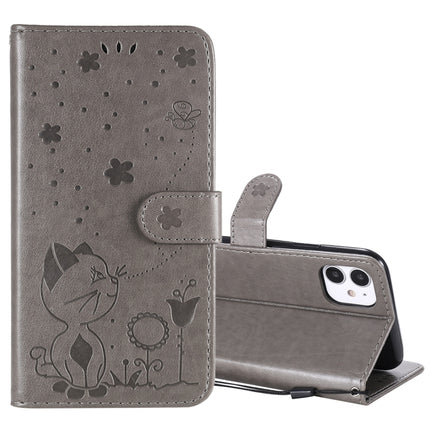 For iPhone 11 Cat Bee Embossing Pattern Shockproof Horizontal Flip Leather Case with Holder & Card Slots & Wallet(Grey)-garmade.com