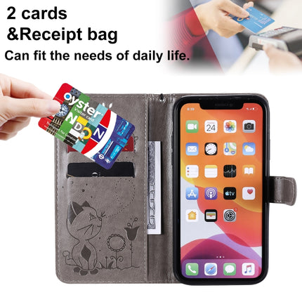 For iPhone 11 Cat Bee Embossing Pattern Shockproof Horizontal Flip Leather Case with Holder & Card Slots & Wallet(Grey)-garmade.com