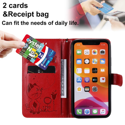 For iPhone 11 Cat Bee Embossing Pattern Shockproof Horizontal Flip Leather Case with Holder & Card Slots & Wallet(Red)-garmade.com