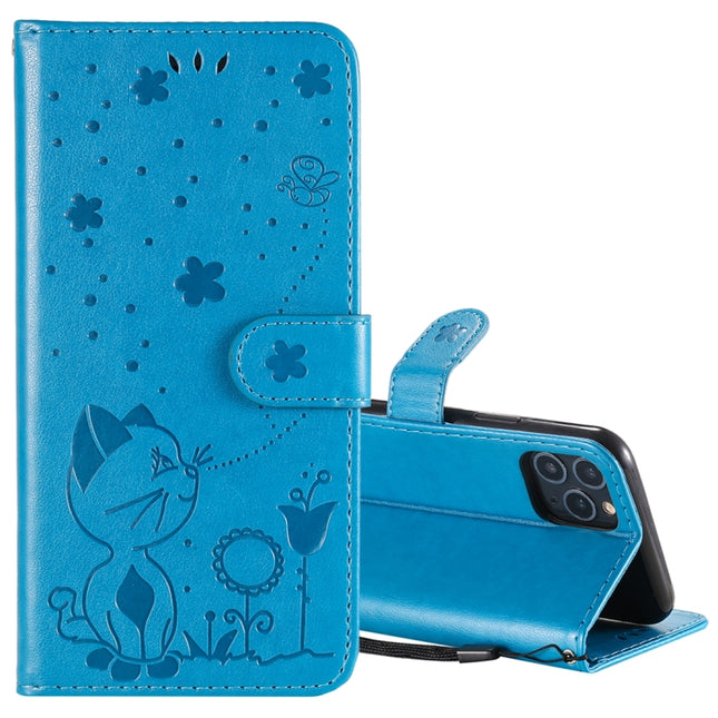 For iPhone 11 Pro Cat Bee Embossing Pattern Shockproof Horizontal Flip Leather Case with Holder & Card Slots & Wallet(Blue)-garmade.com