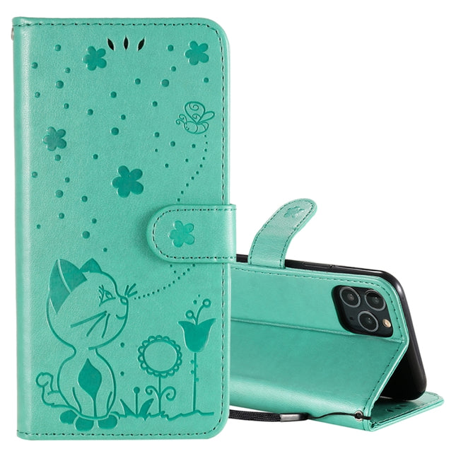 For iPhone 11 Pro Cat Bee Embossing Pattern Shockproof Horizontal Flip Leather Case with Holder & Card Slots & Wallet(Green)-garmade.com