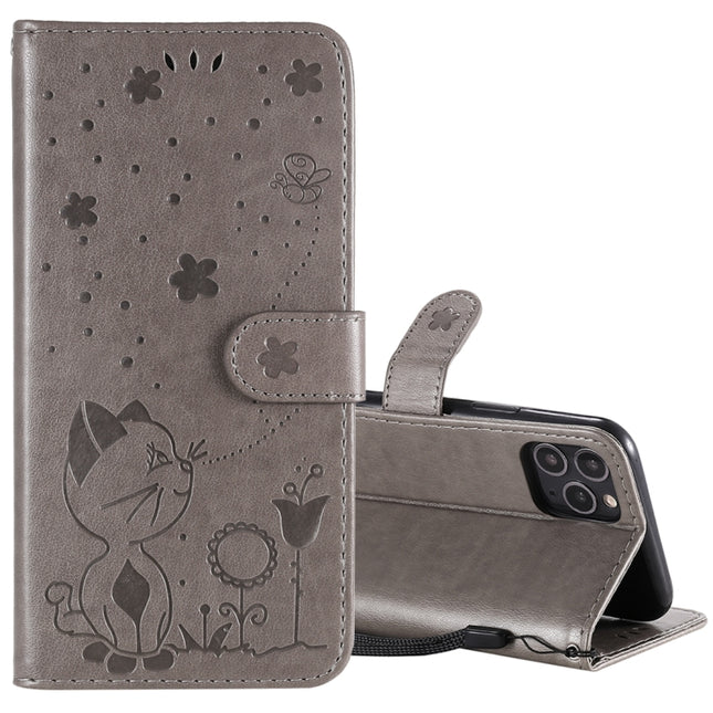 For iPhone 11 Pro Cat Bee Embossing Pattern Shockproof Horizontal Flip Leather Case with Holder & Card Slots & Wallet(Grey)-garmade.com