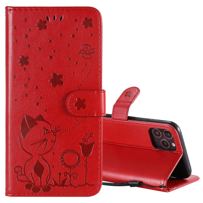 For iPhone 11 Pro Cat Bee Embossing Pattern Shockproof Horizontal Flip Leather Case with Holder & Card Slots & Wallet(Red)-garmade.com