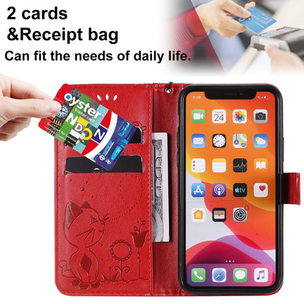 For iPhone 11 Pro Cat Bee Embossing Pattern Shockproof Horizontal Flip Leather Case with Holder & Card Slots & Wallet(Red)-garmade.com