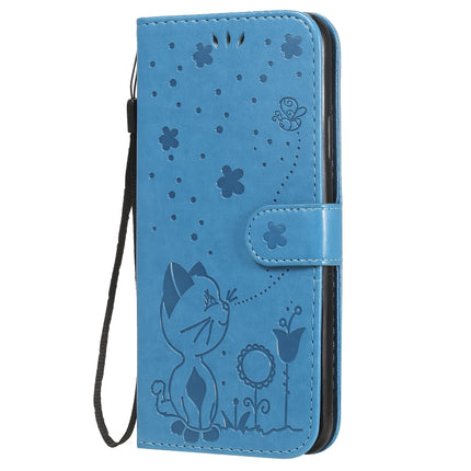 For iPhone 11 Pro Max Cat Bee Embossing Pattern Shockproof Horizontal Flip Leather Case with Holder & Card Slots & Wallet(Blue)-garmade.com