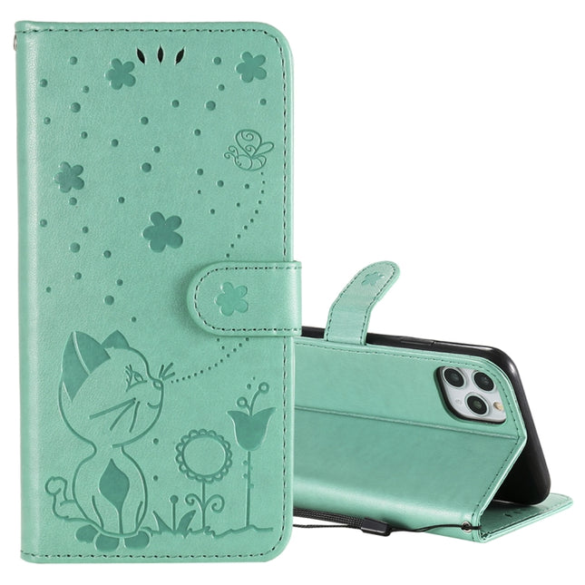 For iPhone 11 Pro Max Cat Bee Embossing Pattern Shockproof Horizontal Flip Leather Case with Holder & Card Slots & Wallet(Green)-garmade.com