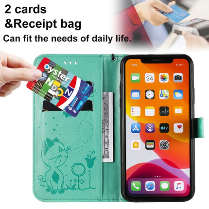 For iPhone 11 Pro Max Cat Bee Embossing Pattern Shockproof Horizontal Flip Leather Case with Holder & Card Slots & Wallet(Green)-garmade.com