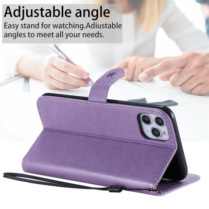 For iPhone 11 Pro Max Cat Bee Embossing Pattern Shockproof Horizontal Flip Leather Case with Holder & Card Slots & Wallet(Purple)-garmade.com