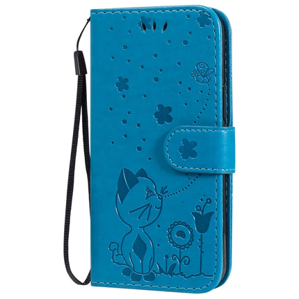 For iPhone 12 mini Cat Bee Embossing Pattern Shockproof Horizontal Flip Leather Case with Holder & Card Slots & Wallet(Blue)-garmade.com